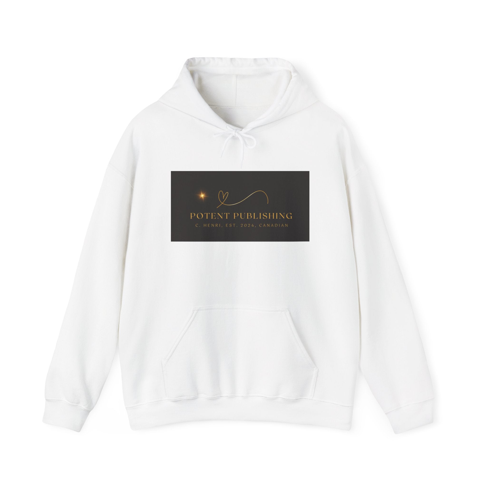 Potent Publishing Logo Hoodie — Elegant Gold Foil Brand Sweatshirt