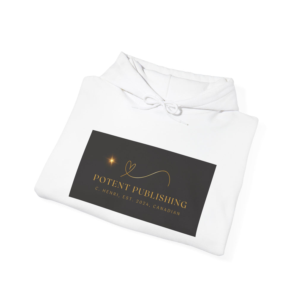Potent Publishing Logo Hoodie — Elegant Gold Foil Brand Sweatshirt