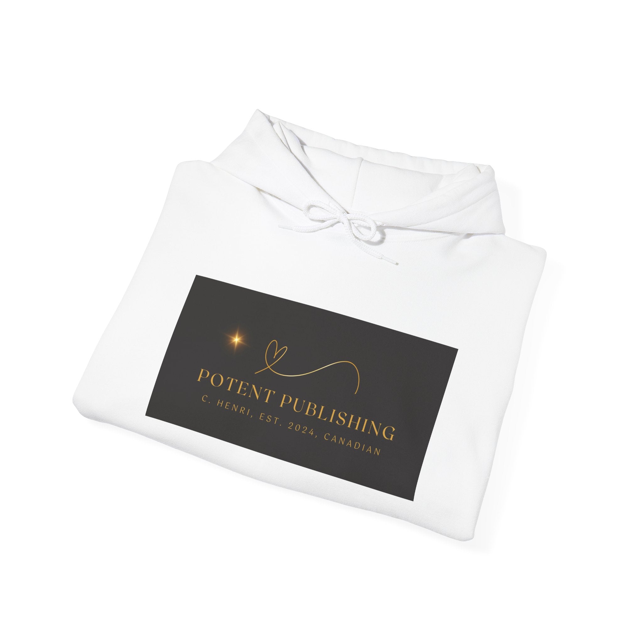 Potent Publishing Logo Hoodie — Elegant Gold Foil Brand Sweatshirt